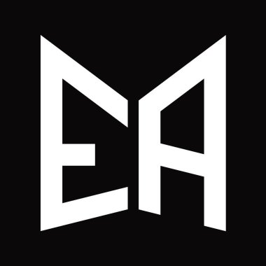 EA logo monogram tasarım şablonu siyah arkaplan üzerinde izole ayna kalkan şekli