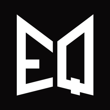 EQ logo monogram tasarım şablonu siyah arkaplan üzerinde izole ayna kalkan şekli