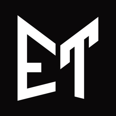 ET Logo tasarım şablonu siyah arkaplan üzerinde izole ayna kalkan şekli