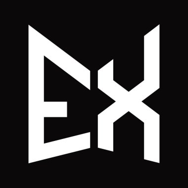 Siyah arkaplanda izole edilmiş ayna kalkanı şekilli EX Logo monogram tasarım şablonu