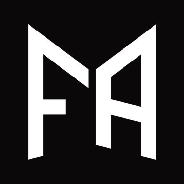 FA Logo tasarım şablonu siyah arkaplan üzerinde izole ayna kalkan şekli