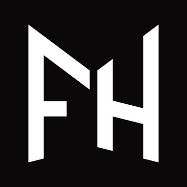 FH Logo tasarım şablonu siyah arkaplan üzerinde izole ayna kalkan şekli