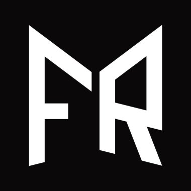 FR Logo tasarım şablonu siyah arkaplan üzerinde izole ayna kalkan şekli