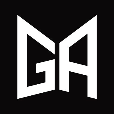 GA logo monogram tasarım şablonu siyah arkaplan üzerinde izole ayna kalkan şekli