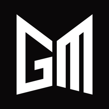GM Logo tasarım şablonu siyah arkaplan üzerinde izole ayna kalkan şekli