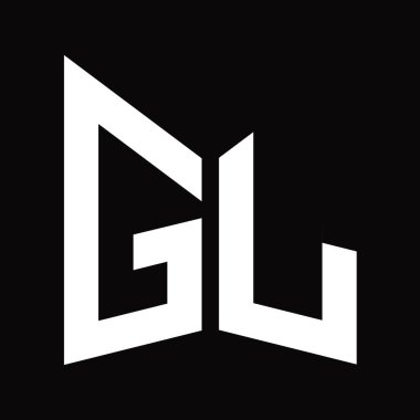 GL Logo monogram tasarım şablonu siyah arkaplan üzerinde izole ayna kalkan şekli