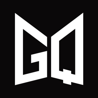 GQ Logo monogram tasarım şablonu siyah arkaplan üzerinde izole ayna kalkan şekli