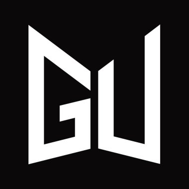 GU Logo tasarım şablonu siyah arkaplan üzerinde izole ayna kalkan şekli
