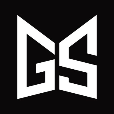 GS Logo tasarım şablonu siyah arkaplan üzerinde izole ayna kalkan şekli