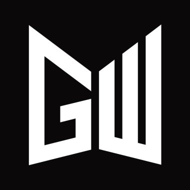 GW logo monogram tasarım şablonu siyah arkaplan üzerinde izole ayna kalkan şekli