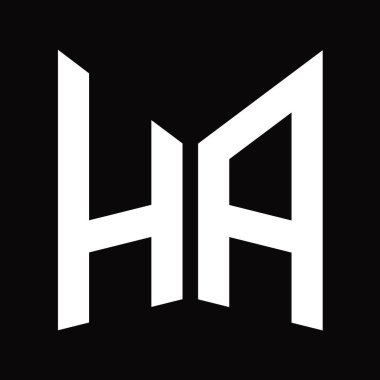 Siyah arkaplanda izole edilmiş ayna kalkan şekilli HA logo monogram tasarım şablonu