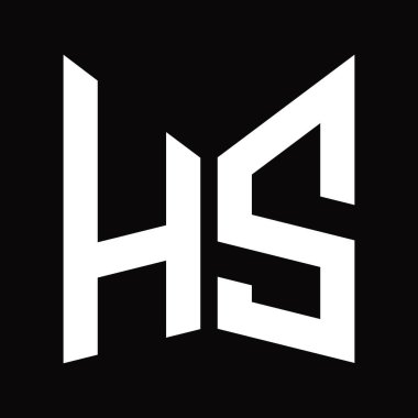 HS Logo tasarım şablonu siyah arkaplan üzerinde izole ayna kalkan şekli