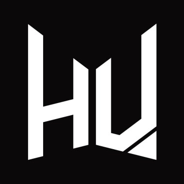 Siyah arkaplanda izole edilmiş ayna kalkan şekilli HV logo tasarım şablonu