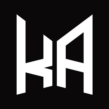 KA Logo monogram tasarım şablonu siyah arkaplan üzerinde izole ayna kalkan şekli