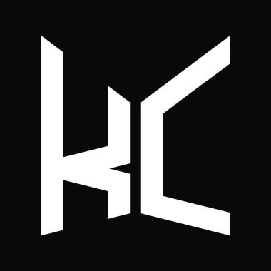 KC logo monogram tasarım şablonu siyah arkaplan üzerinde izole ayna kalkan şekli