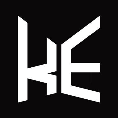 KE Logo tasarım şablonu siyah arkaplan üzerinde izole ayna kalkan şekli