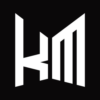 KM Logo tasarım şablonu siyah arkaplan üzerinde izole ayna kalkan şekli
