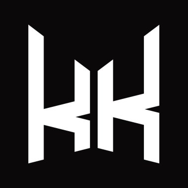 KK Logo tasarım şablonu siyah arkaplan üzerinde izole ayna kalkanı şekilli