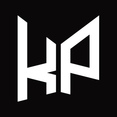 KP Logo monogram tasarım şablonu siyah arkaplan üzerinde izole ayna kalkan şekli