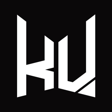 KV logo monogram tasarım şablonu siyah arkaplan üzerinde izole ayna kalkan şekli