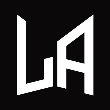LA Logo monogram tasarım şablonu siyah arkaplan üzerinde izole ayna kalkan şekli