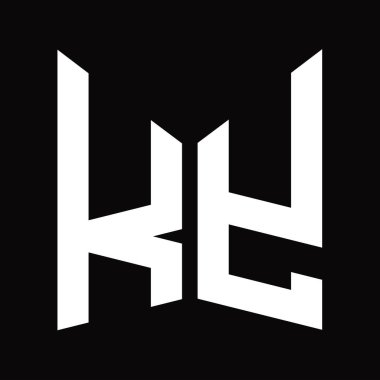 KY Logo monogram tasarım şablonu siyah arkaplan üzerinde izole ayna kalkan şekli