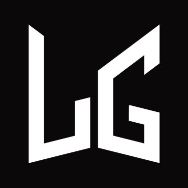 LG logo monogram tasarım şablonu siyah arkaplan üzerinde izole ayna kalkan şekli