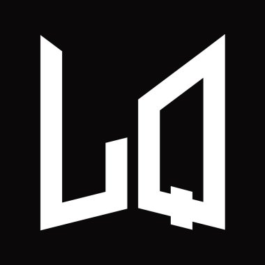 LQ Logo monogram tasarım şablonu siyah arkaplan üzerinde izole ayna kalkan şekli