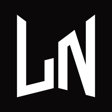 LN logo monogram tasarım şablonu siyah arkaplan üzerinde izole ayna kalkan şekli