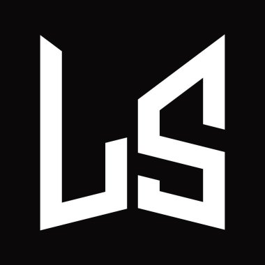 LS Logo monogram tasarım şablonu siyah arkaplan üzerinde izole ayna kalkan şekli