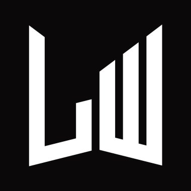 LW Logo monogram tasarım şablonu siyah arkaplan üzerinde izole ayna kalkan şekli