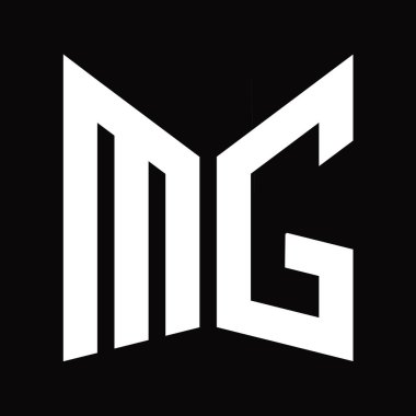 MG Logo tasarım şablonu siyah arkaplan üzerinde izole ayna kalkan şekli