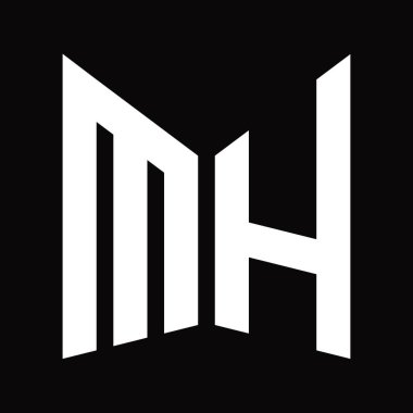 MH Logo tasarım şablonu siyah arkaplan üzerinde izole ayna kalkan şekli
