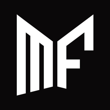 MF Logo tasarım şablonu siyah arkaplan üzerinde izole ayna kalkan şekli