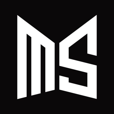 MS Logo monogram tasarım şablonu siyah arkaplan üzerinde izole ayna kalkan şekli