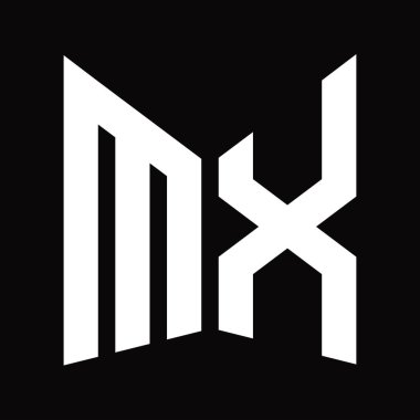 MX Logo tasarım şablonu siyah arkaplan üzerinde izole ayna kalkan şekli