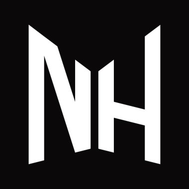 NH Logo tasarım şablonu siyah arkaplan üzerinde izole ayna kalkan şekli