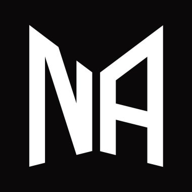 Siyah arkaplanda izole edilmiş ayna kalkanı şekilli NA Logo monogram tasarım şablonu
