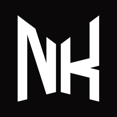 NK logo monogram tasarım şablonu siyah arkaplan üzerinde izole ayna kalkan şekli