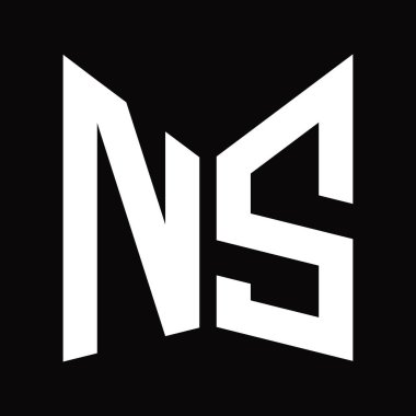 NS Logo tasarım şablonu siyah arkaplan üzerinde izole ayna kalkan şekli