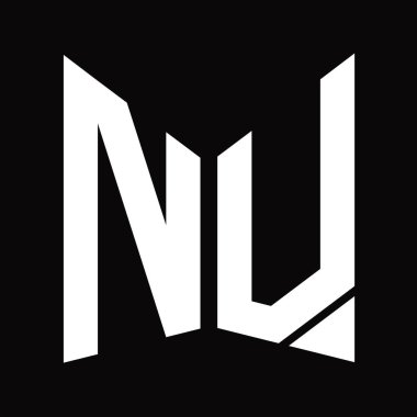 Siyah arkaplanda izole edilmiş ayna kalkan şekilli NV logo monogram tasarım şablonu