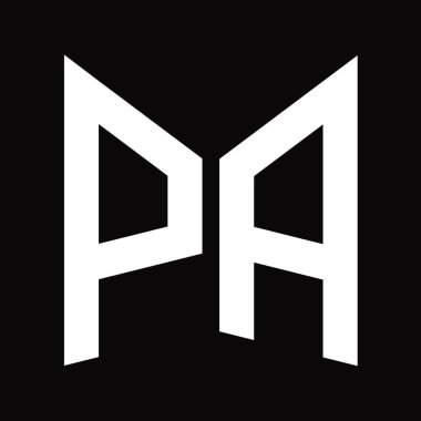 PA logo monogram tasarım şablonu siyah arkaplan üzerinde izole ayna kalkan şekli
