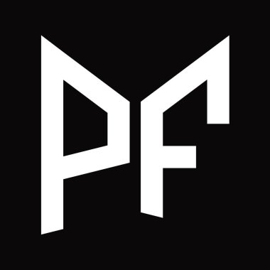 PF Logo tasarım şablonu siyah arkaplan üzerinde izole ayna kalkan şekli