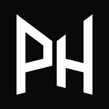 Siyah arkaplanda izole edilmiş ayna kalkan şekilli PH logo tasarım şablonu