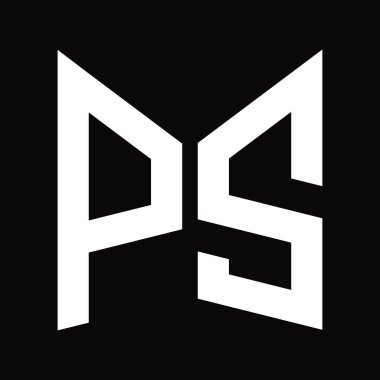 PS Logo monogram tasarım şablonu siyah arkaplan üzerinde izole ayna kalkan şekli