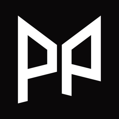 PP Logo monogram tasarım şablonu siyah arkaplan üzerinde izole ayna kalkan şekli