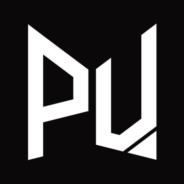 Siyah arkaplanda izole edilmiş ayna kalkan şekilli PV logo tasarım şablonu