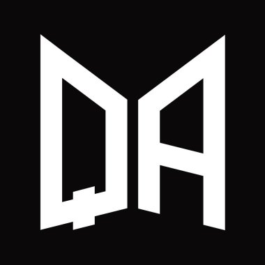 QA logo monogram tasarım şablonu siyah arkaplan üzerinde izole ayna kalkan şekli