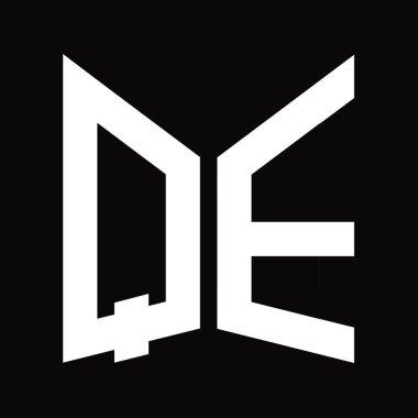 QE logo monogram tasarım şablonu siyah arkaplan üzerinde izole ayna kalkan şekli