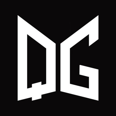 QG logo monogram tasarım şablonu siyah arkaplan üzerinde izole ayna kalkan şekli